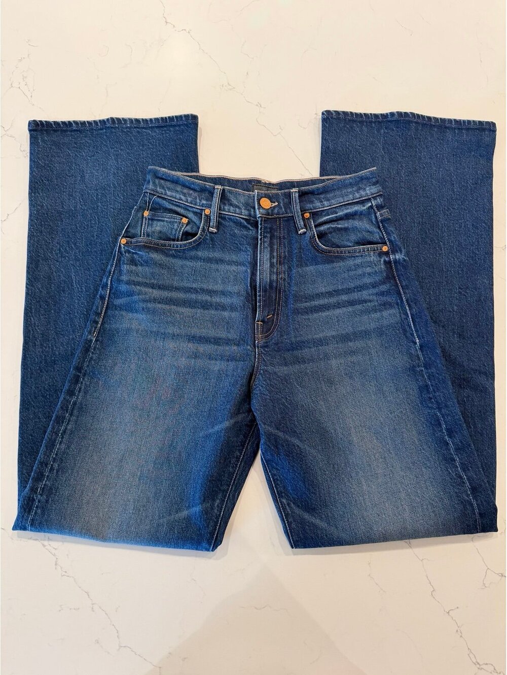 MOTHER Denim Womens Sample High Rise Wide Leg Jeans Size 26 Medium Wash Blue